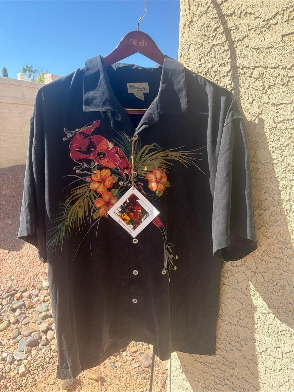 The Frogman Vintage 100% Silk Embroidered Shirt XXL BlackTropical Floral  U6